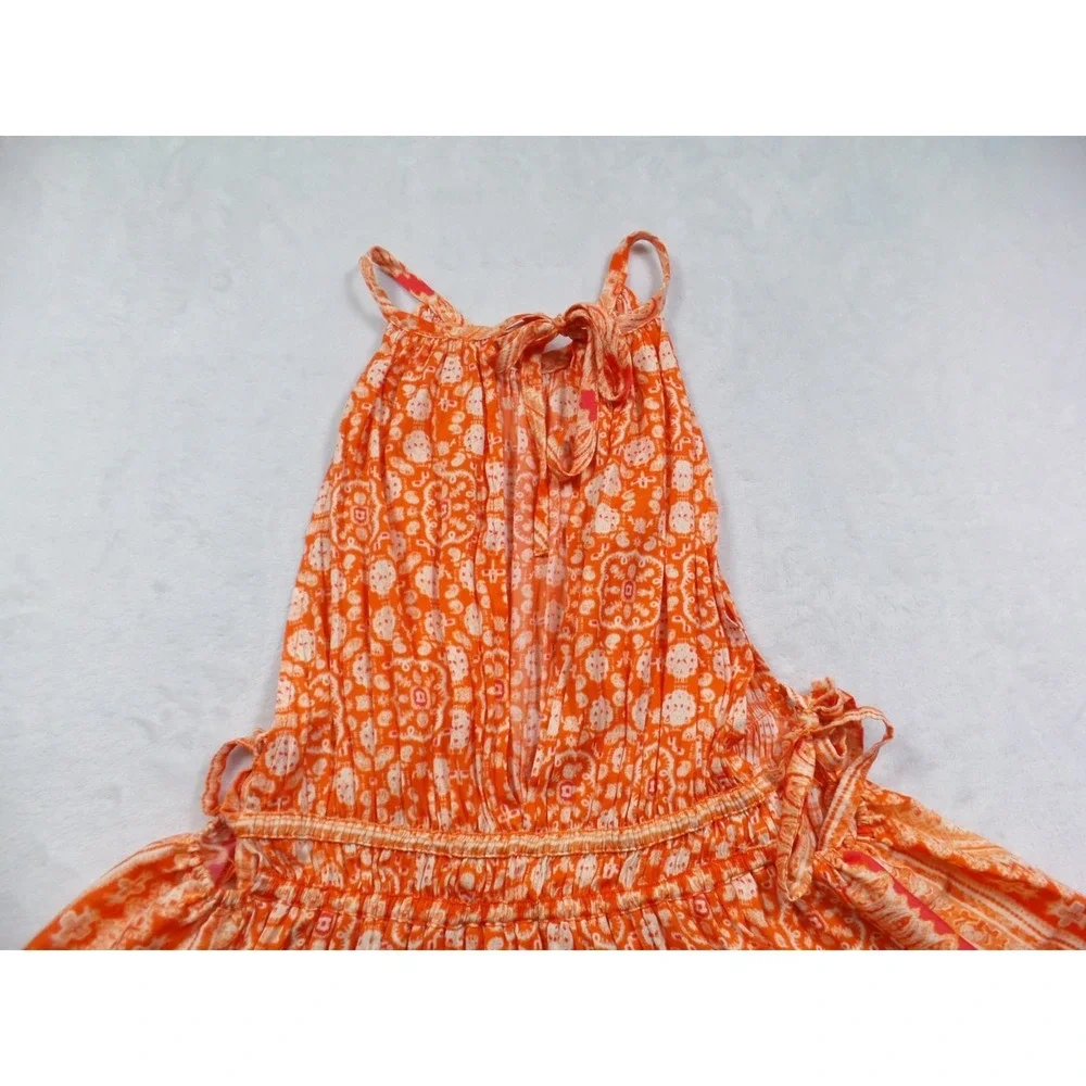 Free People Top Womens Size Small Orange Mid Summers Day‎ Printed Halter Tunic